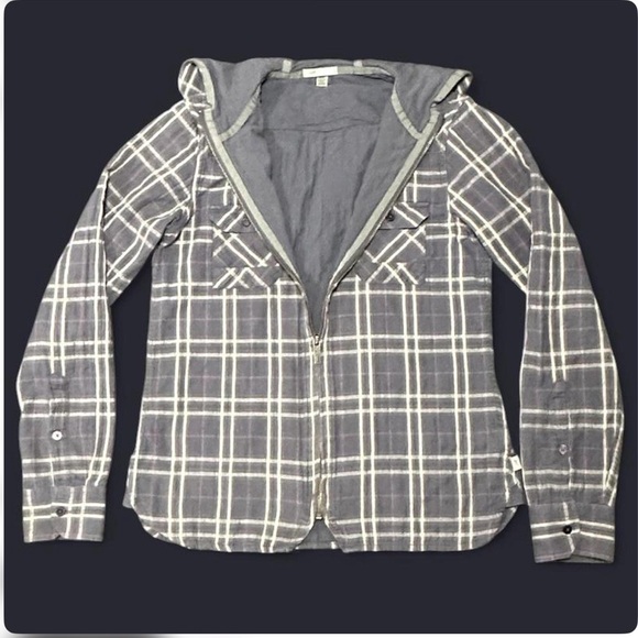 Horny Toad Grey and White with pink accents Plaid Zip Hoodie Size Medium - Picture 8 of 8